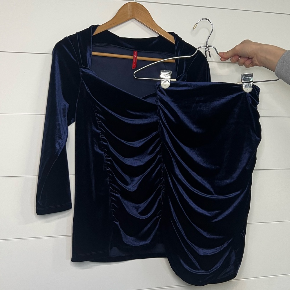 Ruby Ribbon Ruched Velour Dark Blue Set
